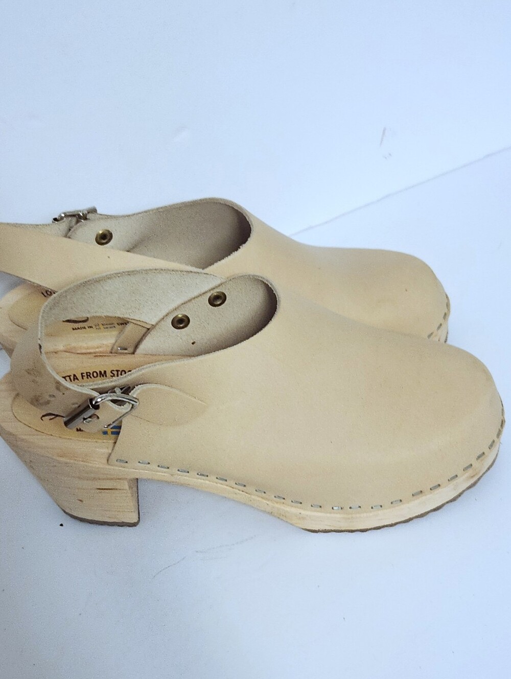 Lotta From Stockholm Slingback Clogs Beige 38 Swedish Wood Leather Boho Classic